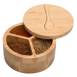 Eco-Friendly Bamboo Salt & Spice Cellar with Integrated Spoon – 1, 2, or 3 Compartments