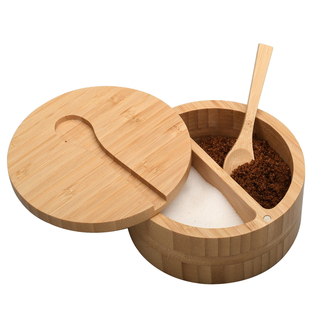 Eco-Friendly Bamboo Salt & Spice Cellar with Integrated Spoon – 1, 2, or 3 Compartments