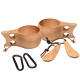 Premium Wooden Kuksa Cup Camping Set (Pack of 2) with Spoons & Clips