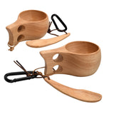 Premium Wooden Kuksa Cup Camping Set (Pack of 2) with Spoons & Clips