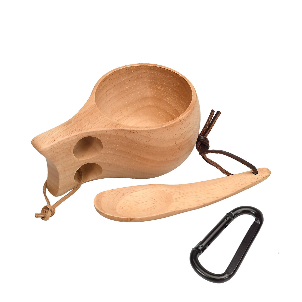 Premium Wooden Kuksa Cup Camping Set (Pack of 2) with Spoons & Clips