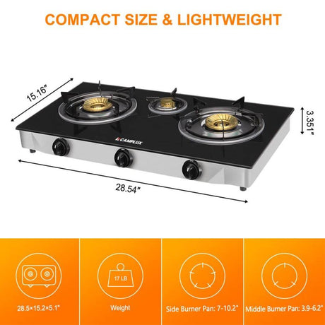 21,600 BTU 3 Burners Tempered Glass Portable Stoves for Camping - Magnadyne