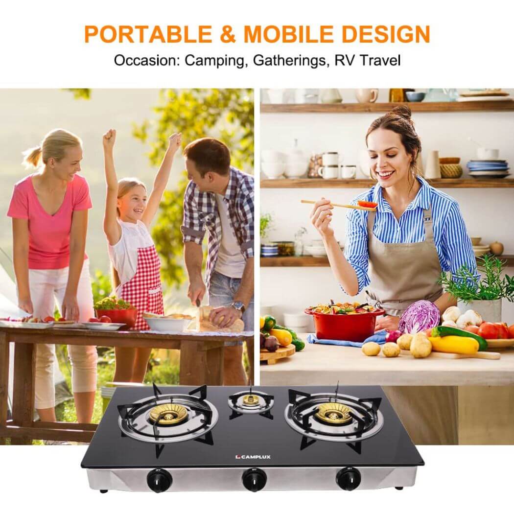 21,600 BTU 3 Burners Tempered Glass Portable Stoves for Camping - Magnadyne