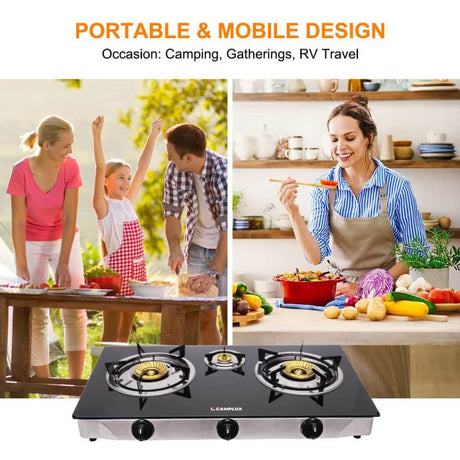 21,600 BTU 3 Burners Tempered Glass Portable Stoves for Camping - Magnadyne