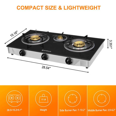 21,600BTU 3 Burners Tempered Glass Portable Stoves for Camping - Magnadyne