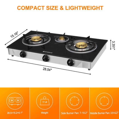 21,600 BTU 3 Burners Tempered Glass Portable Stoves for Camping