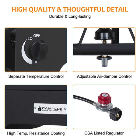 260,000 BTU High Pressure Double Propane Burner - Heavy Duty Cookware - Magnadyne