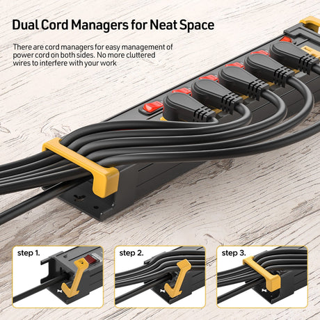 6-Outlet Metal Power Strip with Individual Switches + Dual-Pole Master Switch - Magnadyne