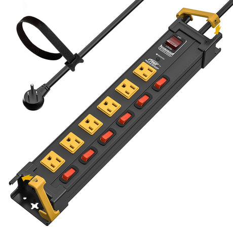 6-Outlet Metal Power Strip with Individual Switches + Dual-Pole Master Switch - Magnadyne