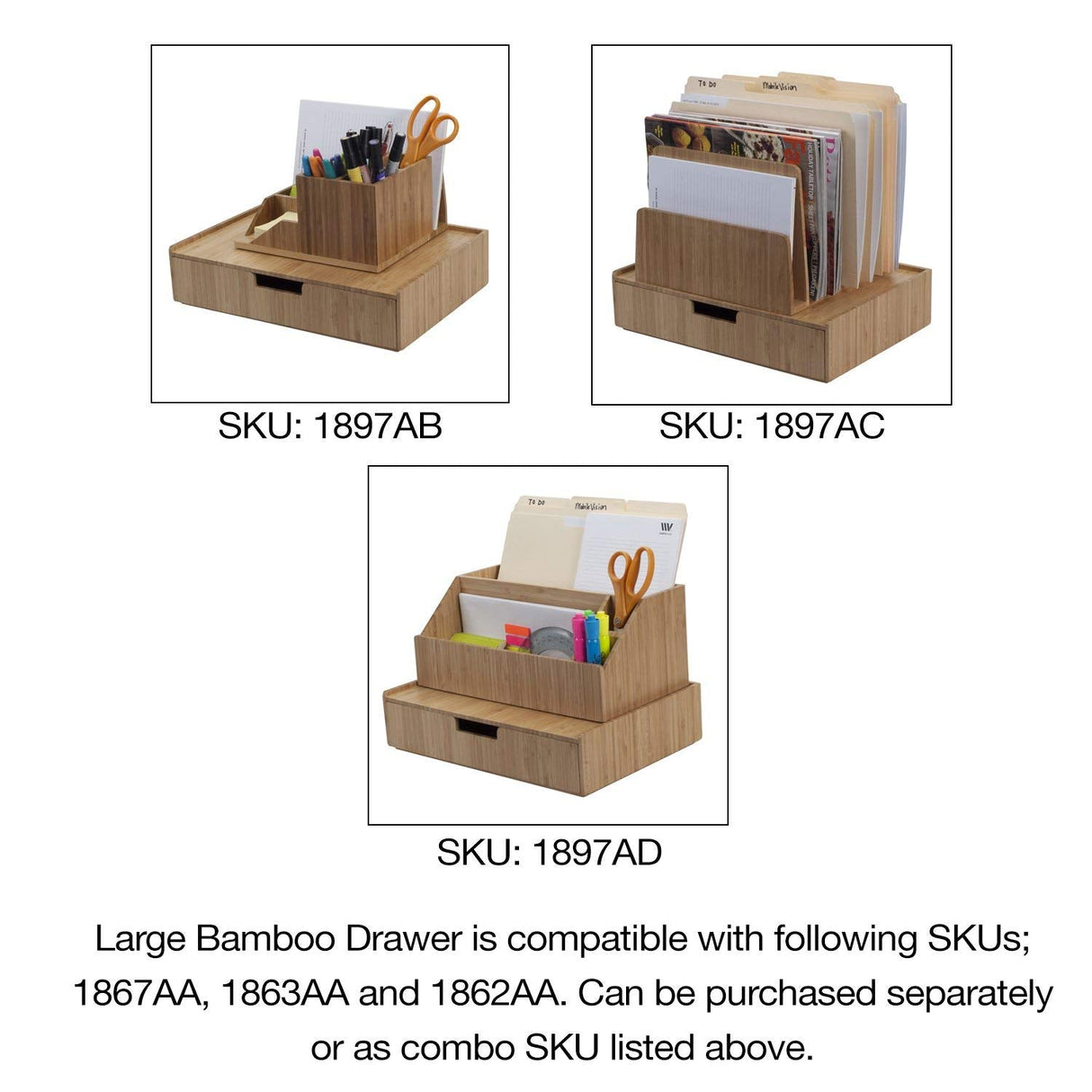 Large Bamboo Monitor Stand with Drawer | 13.5" Stackable Desk Organizer for Letter Size Paper
