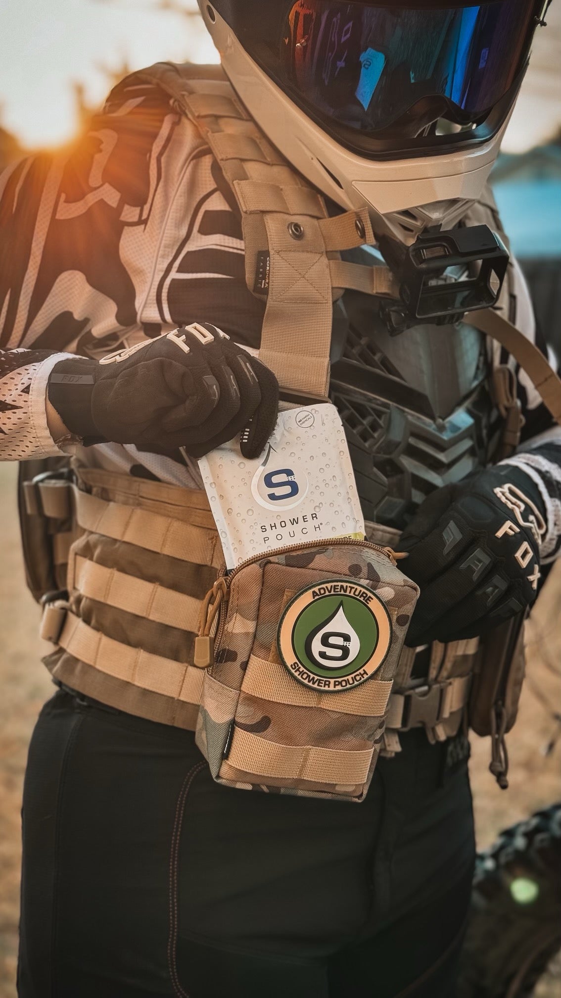 Tactical Molle Zipper Bag + Adventure Sampler Kit: 4 Shower Pouches, 1 Hand Sanitizer, 1 Deodorant