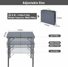 Aluminum Folding Camping Table with Adjustable Height Legs, 2/3/4ft - Magnadyne