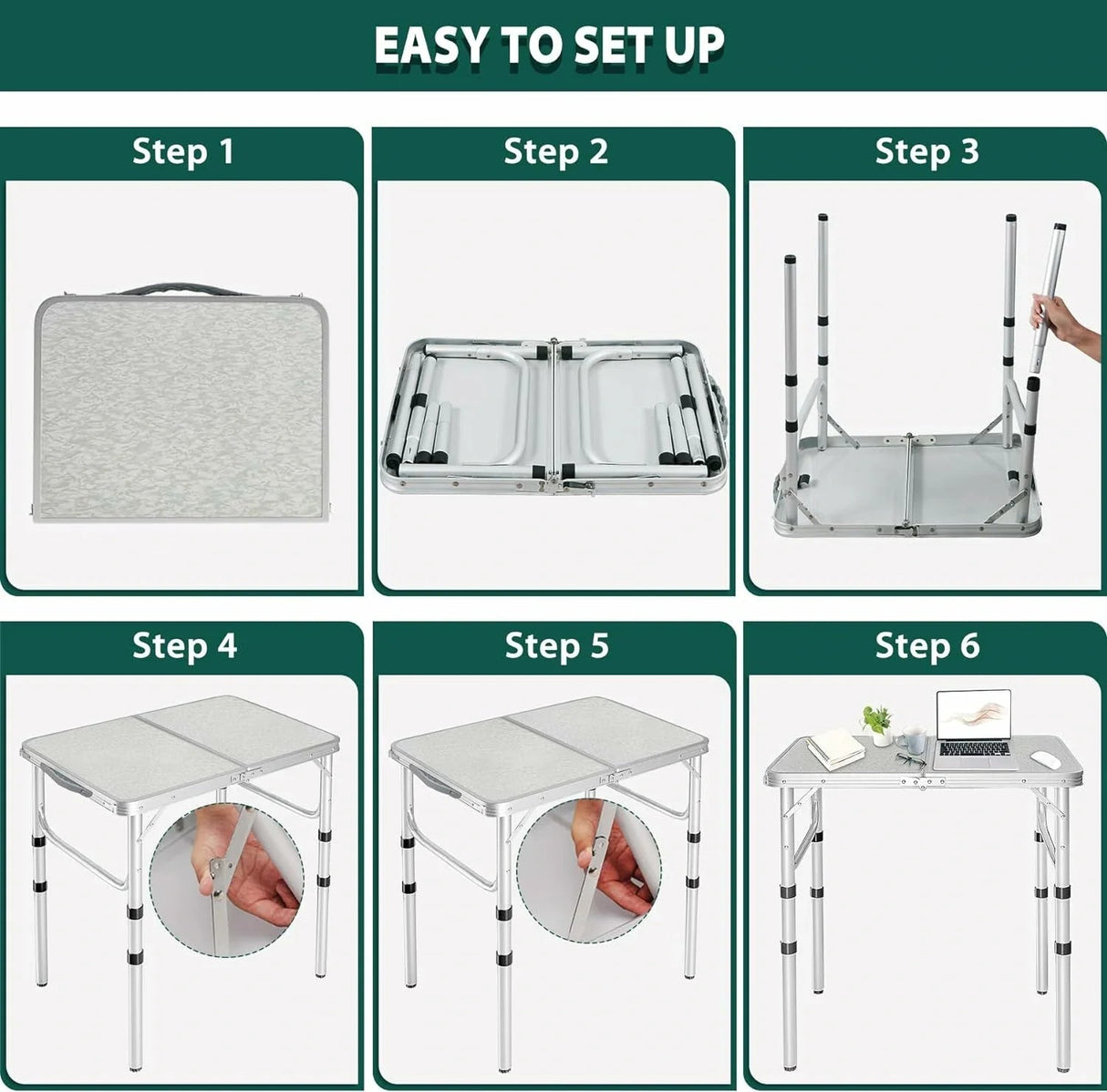 Aluminum Folding Camping Table with Adjustable Height Legs, 2/3/4ft - Magnadyne