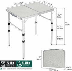 Aluminum Folding Camping Table with Adjustable Height Legs, 2/3/4ft - Magnadyne