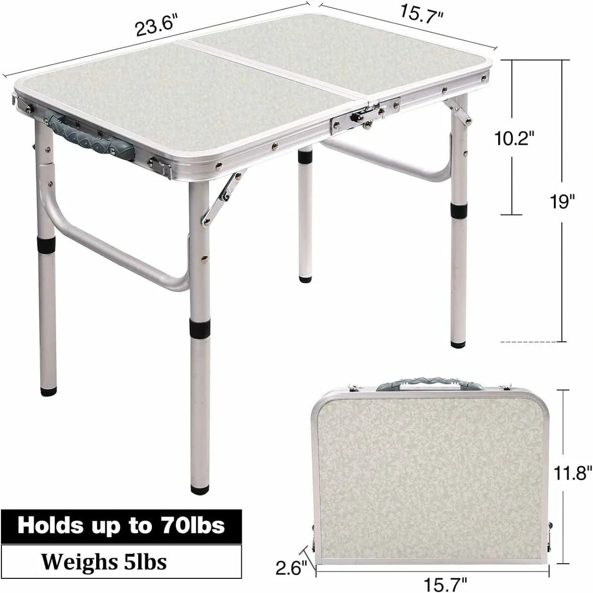 Aluminum Folding Camping Table with Adjustable Height Legs, 2/3/4ft - Magnadyne