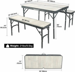 Aluminum Folding Camping Table with Adjustable Height Legs, 2/3/4ft - Magnadyne