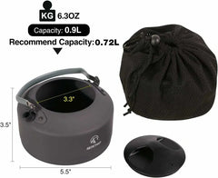 Aluminum Outdoor Camping Kettle with Carrying Bag, 0.8L/0.9L/1.4L/2L - Magnadyne