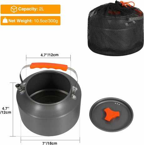 Aluminum Outdoor Camping Kettle with Carrying Bag, 0.8L/0.9L/1.4L/2L - Magnadyne