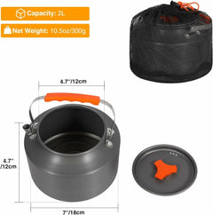 Aluminum Outdoor Camping Kettle with Carrying Bag, 0.8L/0.9L/1.4L/2L - Magnadyne