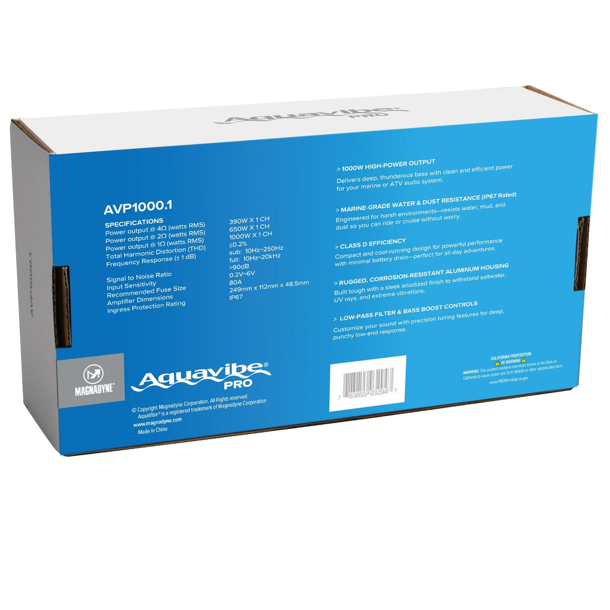 AquaVibe Pro Mono - Channel Class D 1000 - Watt Marine Amplifier IP67 Rated - Magnadyne