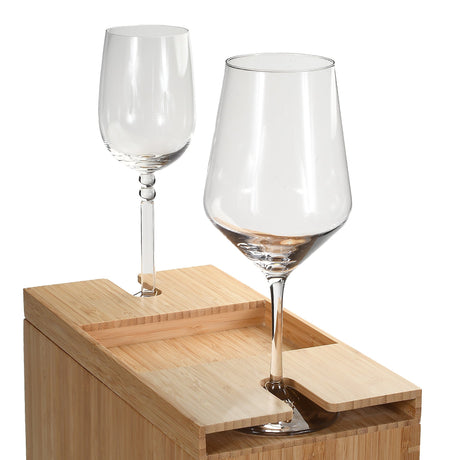 Bamboo Trash Can with Wine Glass Holder Lid | Slim Design Waste Bin & Stemware Caddy | Dual Function Decor for Patio, Living Room & Bedroom - Magnadyne