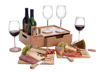 Bamboo Wine & Cheese Serving Tray with Drawer - Magnadyne