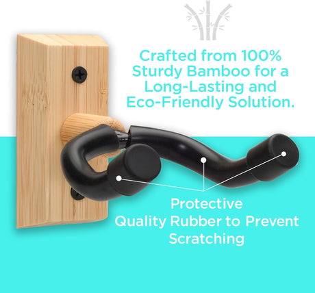 Bamboo Wood Guitar Wall Mount Hanger | Universal U-Shape Hook for Acoustic, Electric Guitar, Banjo & Bass - Magnadyne