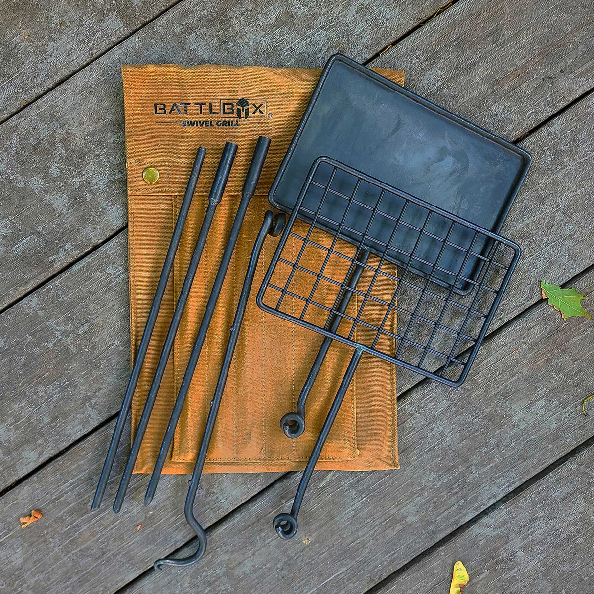BattlBox Bushcraft Swivel Grill Set w/ Waxed Canvas Carrying Case - Magnadyne