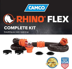 Camco RhinoFLEX 20' Camper/RV Sewer Hose Kit - Includes 4 - in - 1 Adapter - Magnadyne