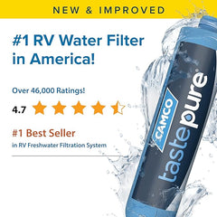 Camco TastePURE RV Water Filter - New & Advanced RV Inline Water Filter with Flexible Hose Protector - Magnadyne