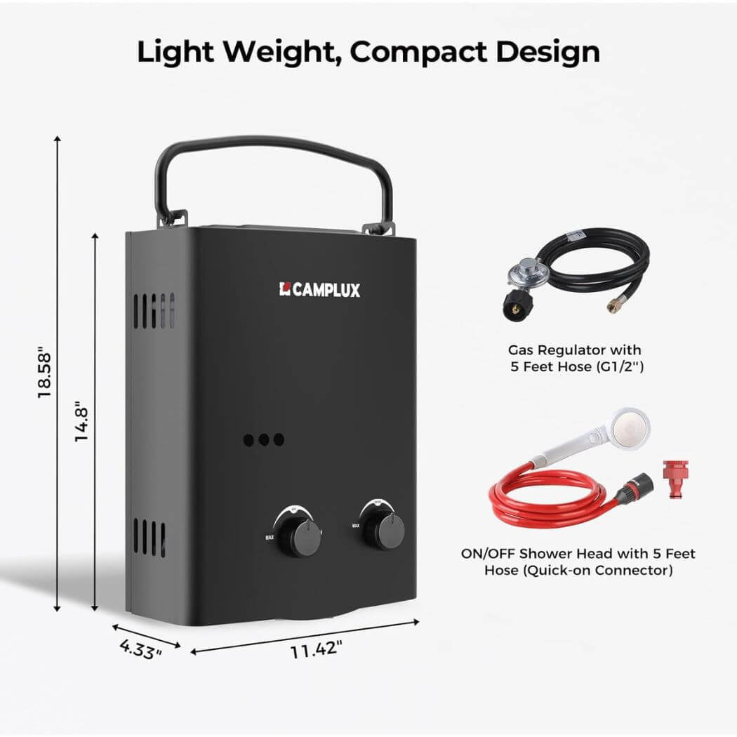 Camplux 5L 1.32 GPM Outdoor Portable Propane Tankless Water Heater - Magnadyne