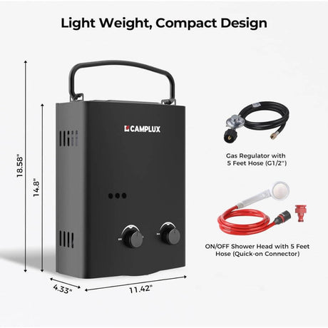 Camplux 5L 1.32 GPM Outdoor Portable Propane Tankless Water Heater - Magnadyne