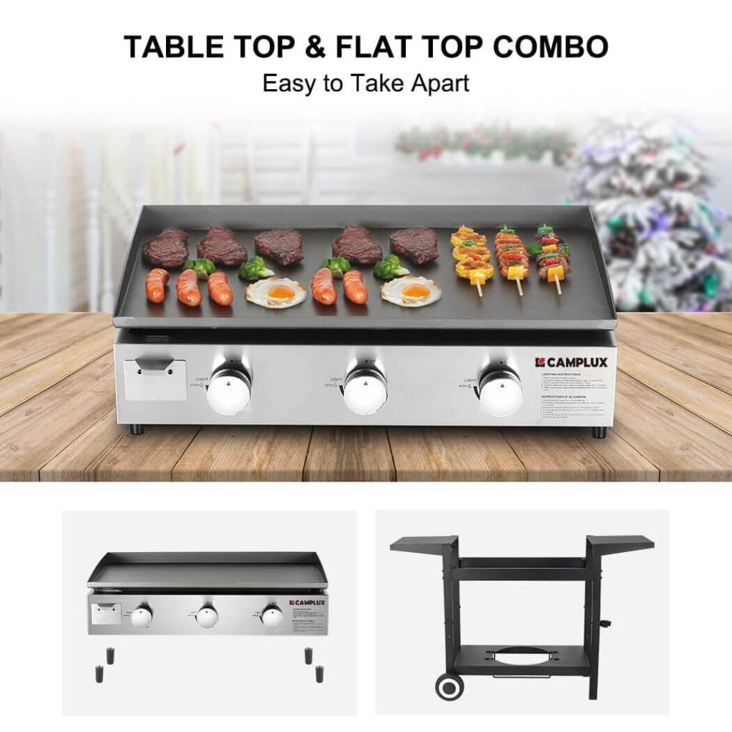 Camplux Outdoor Gas Griddle Grill Combo 3 Burner, Camping and Tailgating 33,000 BTU w/ 20 LB LP Connector - Magnadyne