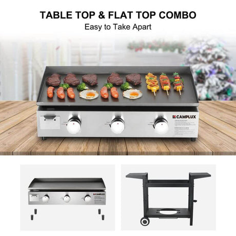 Camplux Outdoor Gas Griddle Grill Combo 3 Burner, Camping and Tailgating 33,000 BTU w/ 20 LB LP Connector - Magnadyne