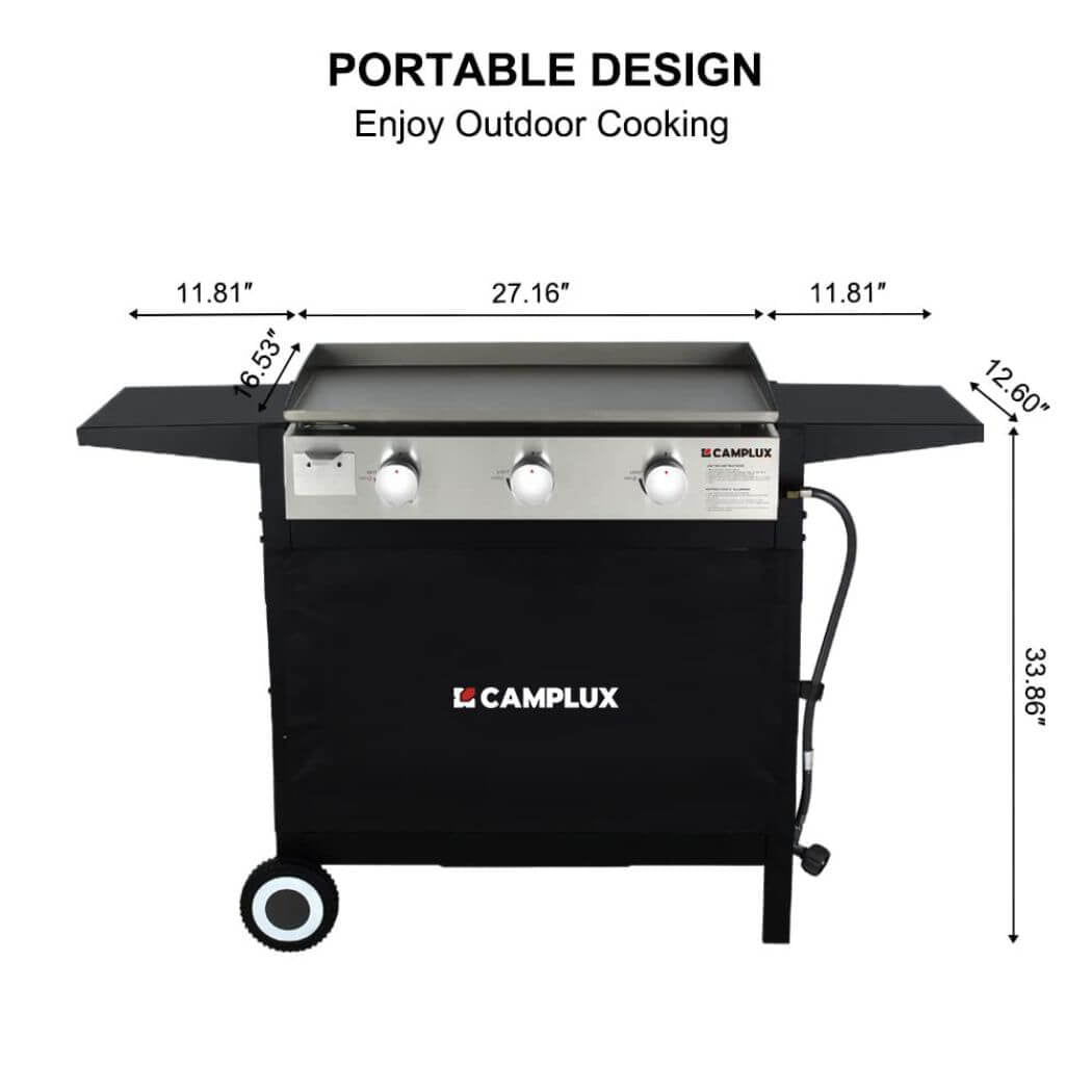 Camplux Outdoor Gas Griddle Grill Combo 3 Burner, Camping and Tailgating 33,000 BTU w/ 20 LB LP Connector - Magnadyne