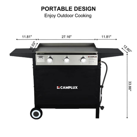 Camplux Outdoor Gas Griddle Grill Combo 3 Burner, Camping and Tailgating 33,000 BTU w/ 20 LB LP Connector - Magnadyne