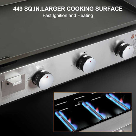 Camplux Outdoor Gas Griddle Grill Combo 3 Burner, Camping and Tailgating 33,000 BTU w/ 20 LB LP Connector - Magnadyne