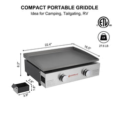 Camplux Outdoor Portable Griddle for RV, Camping and Tailgating - 22 Inch 22,000 BTU - Magnadyne