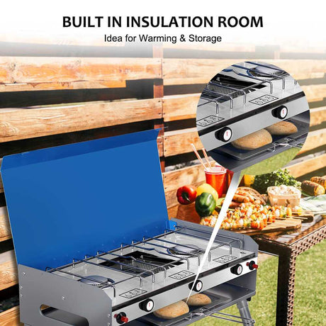 Camplux Propane Camping Stove 2 Burners & 1 Grill, 15,000 BTU Auto - Ignition - Magnadyne