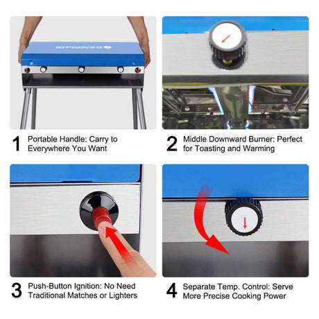 Camplux Propane Camping Stove 2 Burners & 1 Grill, 15,000 BTU Auto - Ignition - Magnadyne