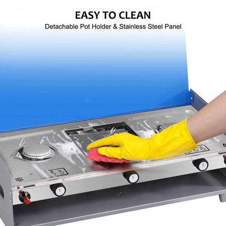 Camplux Propane Camping Stove 2 Burners & 1 Grill, 15,000 BTU Auto - Ignition - Magnadyne