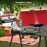 Camplux Propane Camping Stove 2 Burners & 1 Grill, 15,000 BTU Auto-Ignition - Magnadyne