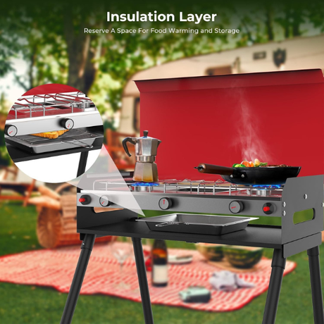 Camplux Propane Camping Stove 2 Burners & 1 Grill, 15,000 BTU Auto-Ignition - Magnadyne