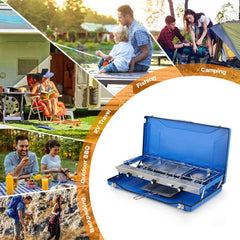 Camplux Propane Camping Stove 2 Burners & 1 Grill, 20,400 BTU Auto - Ignition - Magnadyne