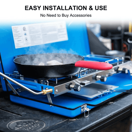 Camplux Propane Camping Stove 2 Burners & 1 Grill, 20,400 BTU Auto-Ignition - Magnadyne