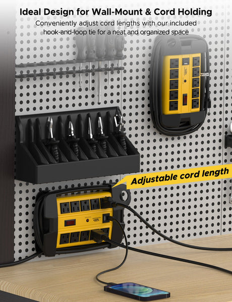 CRST 10-Outlet Heavy Duty Metal Power Strip | USB-C, 2800J Surge, ETL Listed - Magnadyne