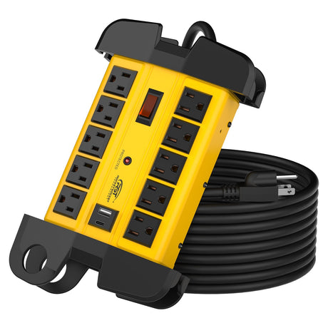 CRST 10-Outlet Heavy Duty Metal Power Strip | USB-C, 2800J Surge, ETL Listed - Magnadyne