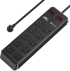 CRST 10 Outlets 1020Joules Heavy Duty Metal Power Strip Surge Protector, 9FT Flat Plug Power Cord - Magnadyne