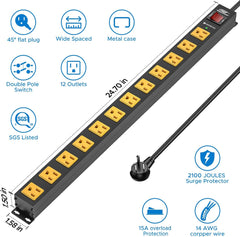 CRST 12 Outlets 2100 Joules Heavy Duty Metal Power Strip Surge Protector, 6FT Extension Power Cord, 15A Circuit Breaker, Mountable - Magnadyne