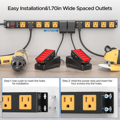 CRST 12 Outlets 2100 Joules Heavy Duty Metal Power Strip Surge Protector, 6FT Extension Power Cord, 15A Circuit Breaker, Mountable - Magnadyne